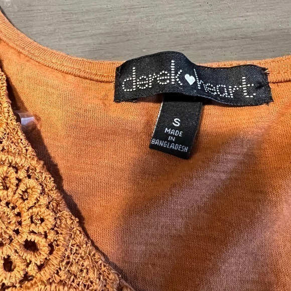 Derek Heart Womens‎ Small Peasant Top Orange Crochet V Neck Long Sleeve Blouse - Picture 4 of 9